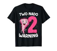 Kids Two-nado Warning 2nd Birthday Pink Tornado T-Shirt