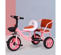 Kids' Two-Seater Tricycle with Adjustable Handlebars and Rear Passenger Seat for Preschool Playground Fun,