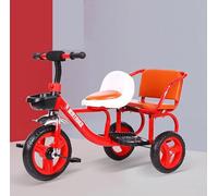 Kids' Two-Seater Tricycle with Adjustable Handlebars and Rear Passenger Seat, Ideal for Preschool Playground Fun for Ages 1-6
