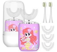 Kids u Shaped Toothbrush Electric 2-4-6-8-12 Years Old Girls, 6 Brush Heads, 5 Sonic Cleaning Modes, Mermaid Rechargeable Fully Automatic-Children Baby Toddler Travel Essentials (Purple Ages 2-6)