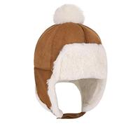 Kids Ultra Thick Velvet Hat Ski Hat with Fluffy Ball Trooper Trapper Hat with Ear Flap Super Warm Winter Hat Cap for Baby Girls Boys 1-5 Years Old (Khaki)