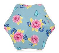 Kids Umbrella with Rounded Safety Tips, Hook Sun and Rain Umbrella for Children 4T-8 Y, 35" Canopy, Rose Floral Butterfly Blue