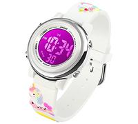 Kids Unicorn Boys Girls Watch, Waterproof Digital-Upgrade 3D Cute Cartoon Outdoor Sports 7 Color LED Luminescent Stopwatch Alarm -White