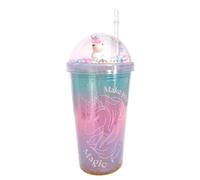 Kids Unicorn Cup with Straw Girls Reusable Drink Bottle Double Wall - 450ml (Unicorn A)