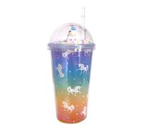 Kids Unicorn Cup with Straw Girls Reusable Drink Bottle Double Wall - 450ml (Unicorn B)