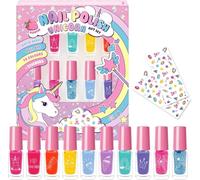 Kids Unicorn Nail Polish Set - 10 Peel-Off Water-Based Colours with Stickers Non-Toxic Formula, 5ml, British Brand