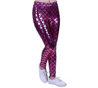 Kids Unisex Girls Boys Mermaid Metallic Fish Scale Stretch Disco Party Party Leggings Age 5-13 (Hot Pink, 11-12 years old)