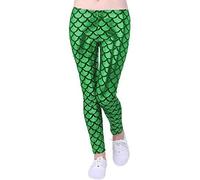 Kids Unisex Girls Boys Mermaid Metallic Fish Scale Stretch Disco Party Party Leggings Age 5-13 (Jade Green, 11-12 years old)