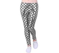 Kids Unisex Girls Boys Mermaid Metallic Fish Scale Stretch Disco Party Party Leggings Age 5-13 (Silver, 13 years old)