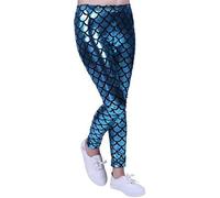 Kids Unisex Girls Boys Mermaid Metallic Fish Scale Stretch Disco Party Party Leggings Age 5-13 (Turquoise, 13 years old)