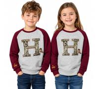 Kids Unisex Hogwarts Licensed Raglan Sweatshirt | Boys & Girls Harry Potter Jumper with Large “H” Applique | Soft Fleece Crew Neck | Ages 1-13 Years