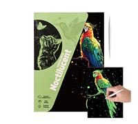 Kids - Unveil a Charming Glow - Set of 4 Handmade Luminous Scratch Pads | Fun A4 Landscape & Animal Art, Card Toys, f