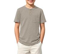 Kids Value Weight Cotton Summer T-Shirt Crew Neck Solid Button Down Short Sleeve Pocket Casual Tees for Boys Tops for Daily 13-14 Year Taupe