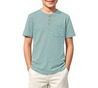 Kids Value Weight Cotton Summer T-Shirt Crew Neck Solid Button Down Short Sleeve Pocket Casual Tees for Boys Tops for Daily 13-14 Year Lake Green