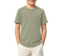Kids Value Weight Cotton Summer T-Shirt Crew Neck Solid Button Down Short Sleeve Pocket Casual Tees for Boys Tops for Daily 13-14 Year Mint Green