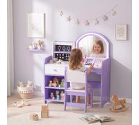 Kids Vanity Set, Kids Dressing Table with Stool, 2-Colour Lights, Purple