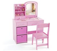 Kids Vanity Set Princess Makeup Desk and Chair w/ Lighted Mirror-Pink