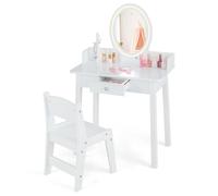 Kids Vanity Set w/ Lighted Mirror Makeup Dressing Table w/ Chair