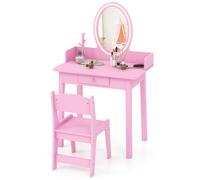 Kids Vanity Set w/ Lighted Mirror Makeup Dressing Table w/ Chair