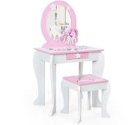 Kids Vanity Table and Chair Set Princess Dressing Table W/ Mirror