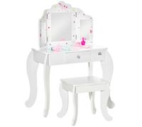 Kids Vanity Table Stool Dressing Make Up Set Rotating Mirror Drawer White HOMCOM