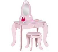 Kids Vanity Table & Stool Girls Dressing Set Make Up Desk Chair Dresser Play Set with Mirror Pink