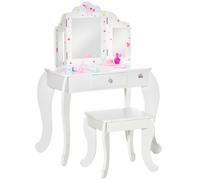 Kids Vanity Table & Stool Girls Dressing Set w/ Rotatable Mirror Drawer HOMCOM