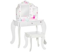 Kids Vanity Table & Stool Girls Dressing Set w/ Rotatable Mirror Drawer HOMCOM