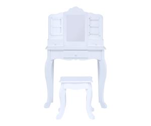 Kids Vanity Table Stool Mirror & Drawers Little Princess Anna White Teamson Kids