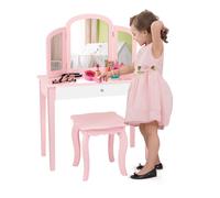 Kids Vanity Table & Stool Set Princess Makeup Dressing Table-Pink COSTWAY Pink One Size