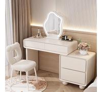 Kids Vanity Table with Bear Chair Makeup Desk with Mirror & 3-Color LED Lighting White E0 MDF Dressing Table 100x40x7 cm for Girls' Bedroom