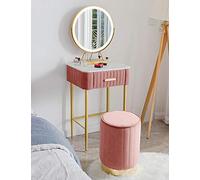Kids Vanity Table with LED Lights Play Chair Set - Pink Dressing Table with Adjustable Brightness for Bedroom Playtime