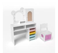 Kids Vanity with Lights Dressing Table and Chair Set With 5 Drawers