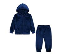 Kids Velour Tracksuit Set 2 Piece Outfit Boys Girls Hooded Zip Up Jacket with Joggers Comfortable Casual Activewear for Childrens School Wear Playdates and Everyday Clothing 4-5 Years Navy