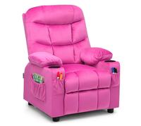 Kids Velvet Sofa Lounge Recliner Chair With Side Front Pocket Footrest Gymax Pink One Size