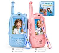 Kids Video Walkie Talkies, 2 Pack (Blue & Pink) with Front Selfie Camera, 100% Secure Offline Connection & Voice Changer, Rechargeable Interactive Toy Gifts for Boys & Girls Age 3-12