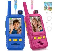 Kids Video Walkie Talkies Rechargeable 2 Pack with Camera Screen Gift 3-10 | 180° Camera 2.0 Screen Video Photo, No App USB-C 600ft, Indoor Outdoor Spy Camping, Birthday Gift Boys Girls Age 3-10
