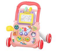 Kids Walker with Wheels, Sit to Stand Learning Push Toy, Early Educational Walker, with Drawing Board and Geometric Cartoon Animals Graphic, Portable 40x32x40.5cm for Babies 6-36mos Old
