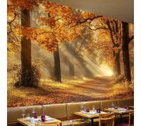Kids Wall Mural Wallpaper Forest Autumn Trees Non-Woven Brown Bedroom Nursery Wall Decor 350 x 256 cm