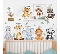 Kids Wall Stickers, Nursery Wall Decals Lion Tiger Monkey Elephant Panda Hippo Racoon Animals Wall Stickers for Bedroom Baby Kids Living Room DIY Wall Decor