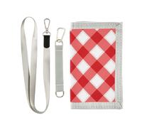 Kids Wallet Canvas Outdoor Sports Wallet for Ages 9-12 Light Red White Gingham Pattern Timeless Check Design