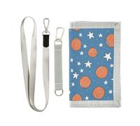 Kids Wallet for Boys Girls Teen,Sports Basketballs Stars Blue Toddler Trifold Novelty Wallet with Zippered Coin Pocket and Card Holders, Basketball, 9x5 In