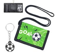 Kids Wallets for Boys, Multiple Pockets Canvas Football Kids Wallet with Neck Lanyard Lightweight Boys Wallet for Cash Credit Cards Coins, with a Football Keychain