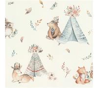 Kids Wallpaper Blue Beige Woodland Animals Nursery Teepee Watercolour