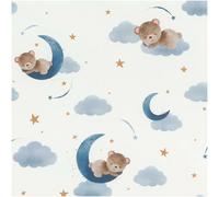 Kids Wallpaper Blue White Sleeping Bears Clouds Moon Nursery Kids Room Wall