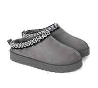 Kids Warm Winter Slippers Boys Girls Slip-On Faux Suede Indoor Outdoor Non-Slip Thick Sole House Shoes with Embroidered Design (GREY, Little Kid, 10, Numeric, UK Footwear Size System, Medium)