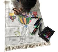 Kids Washable Colour In Muslim Prayer Mat Rug with a set Colourful Pens - Children's Activity Painted Learn Salah Namaz Super Soft, Perfect Islamic Gifts For Kids
