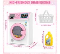 Kids Washing Machine Toy With Sounds Pretend Play Laundry Set With Detergent Bottle, Clothes Basket And Realistic Knobs