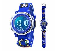 Kids Watches Boys Girls Ages 5-11 Sports Waterproof 3D Cute Cartoon Watch Digital 7 Color Lights Silicone Band Alarm Stopwatch Child Wristwatch for Kids Gifts (Pirate)
