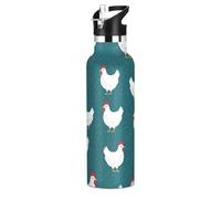 Kids Water Bottle 20 Oz Bottle for Boys Girls, BPA-Free, White Chickens Dark Green